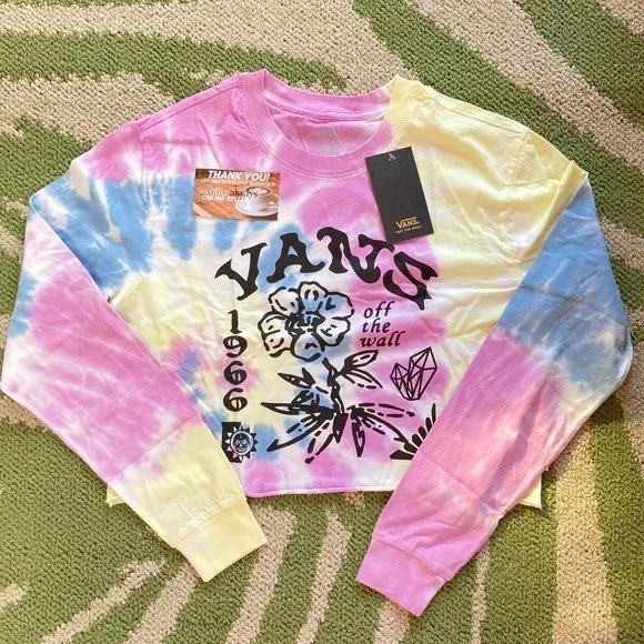 Vans Off The Wall Tie-Dye Crop Long Sleeve T-Shirt Women's NWT - Picture 1 of 11